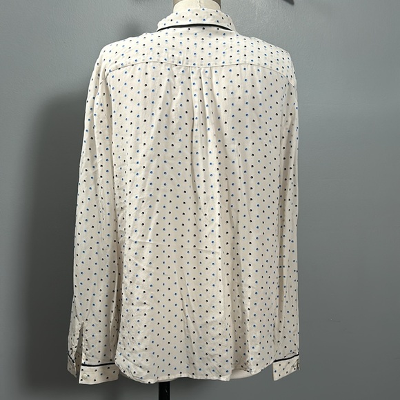 Ann Taylor Polka Dot Cream Navy Long Sleeve Collared Silk Shirt size XL - Picture 9 of 15